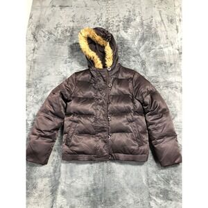 Old Navy Frost Free Brown Puffer Jacket Faux‎ Fur Hood Fleece Lined HOL06 435598